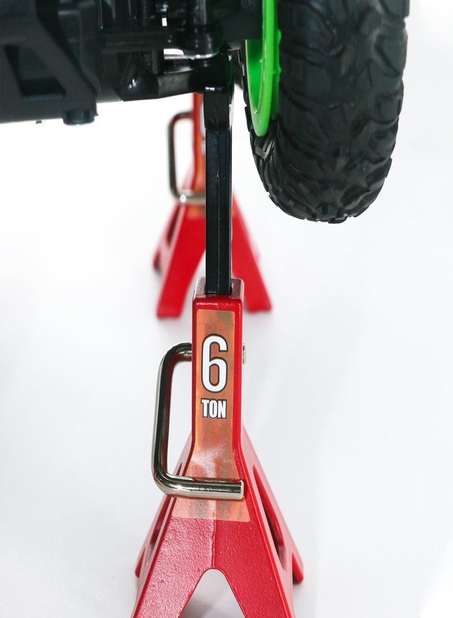 POLANTA 4 Pack 1/10 Remote Control Car Scale Metal Jack Stand Repair for Traxxas TRX4 Axial SCX10 1/10 RC Climbing Car,Note: for 1:10 RC Cars only, not for Real Cars(Red) - Image 5